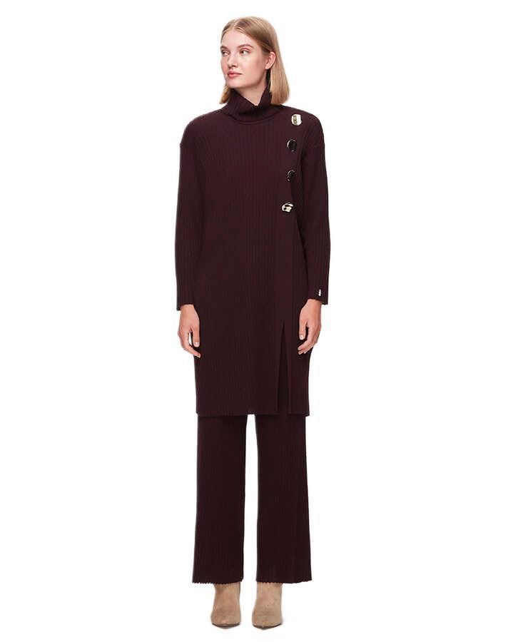 Miss Dalida Bordo Kalın Fitilli Bol Paça Triko Pantolon T25K-7008