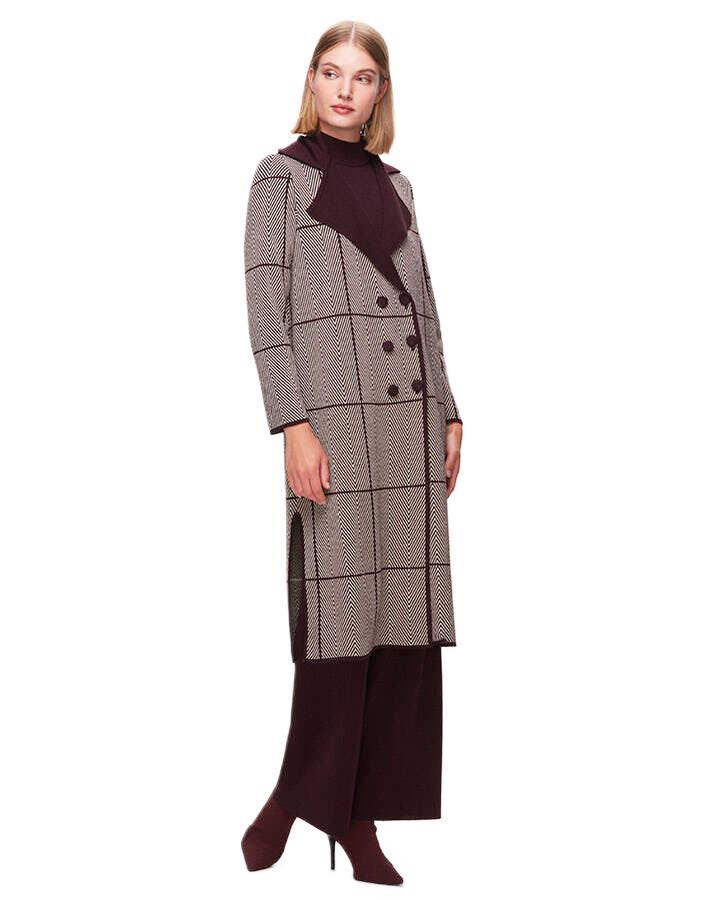 Miss Dalida Bordo Zigzag Desenli Uzun Hırka T25K-9001