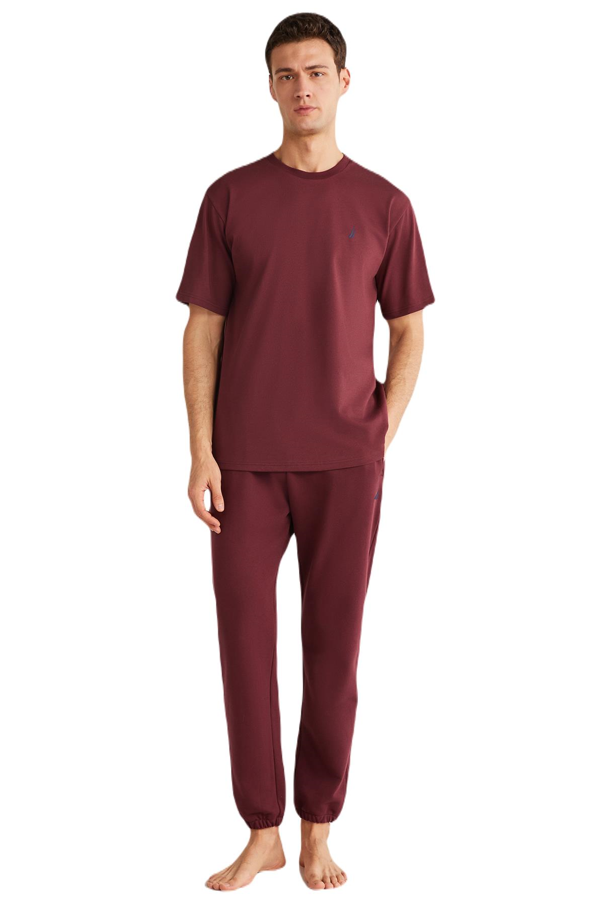 Nautica Erkek Bordo T-Shirt %100 Pamuk