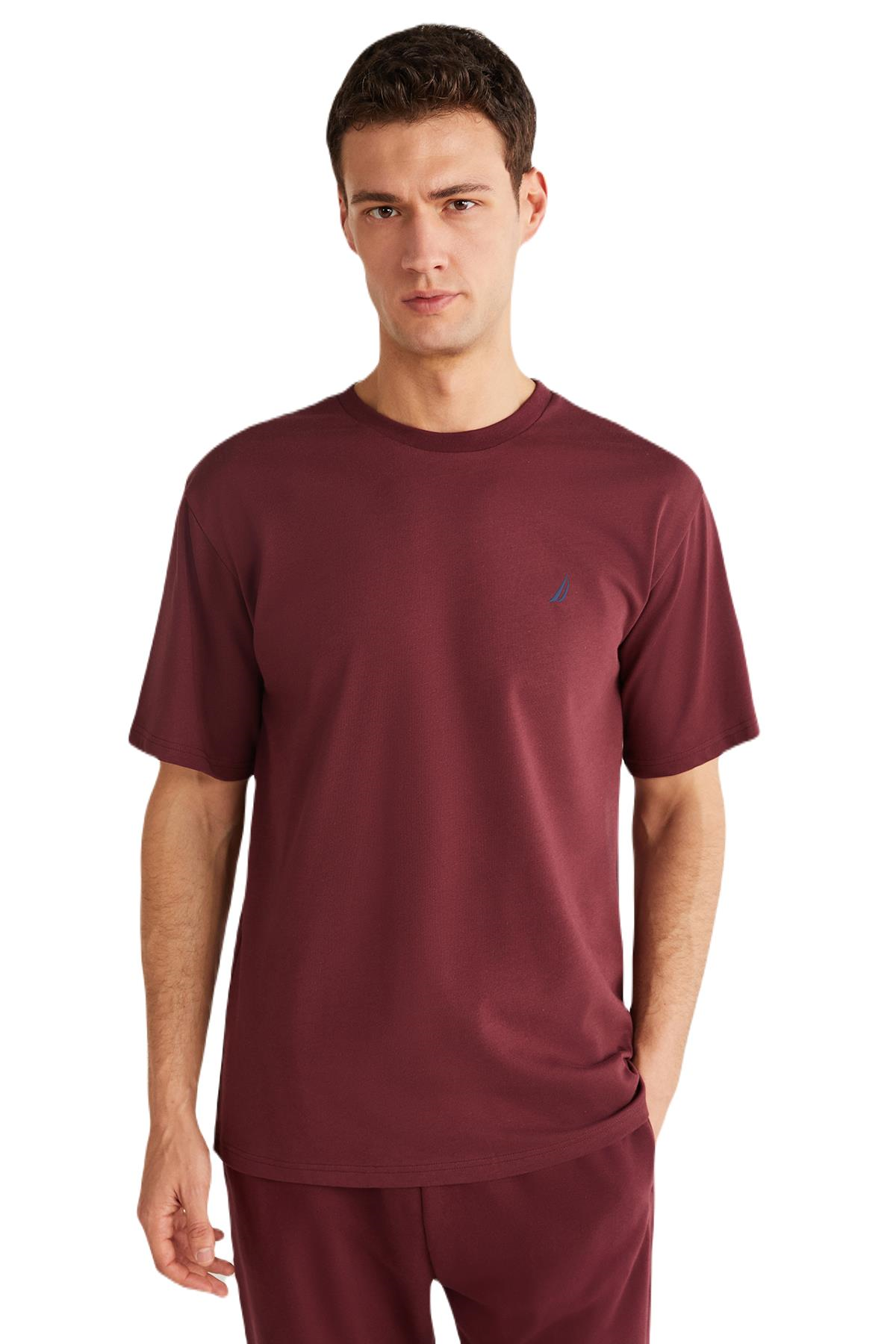 Nautica Erkek Bordo T-Shirt %100 Pamuk