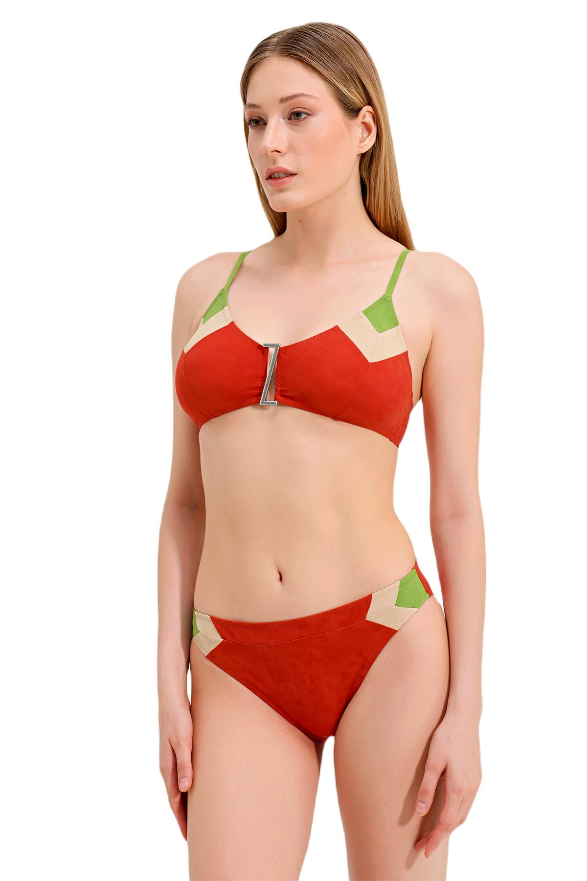 Zeki Aksesuar Detaylı Turuncu Bikini Takım