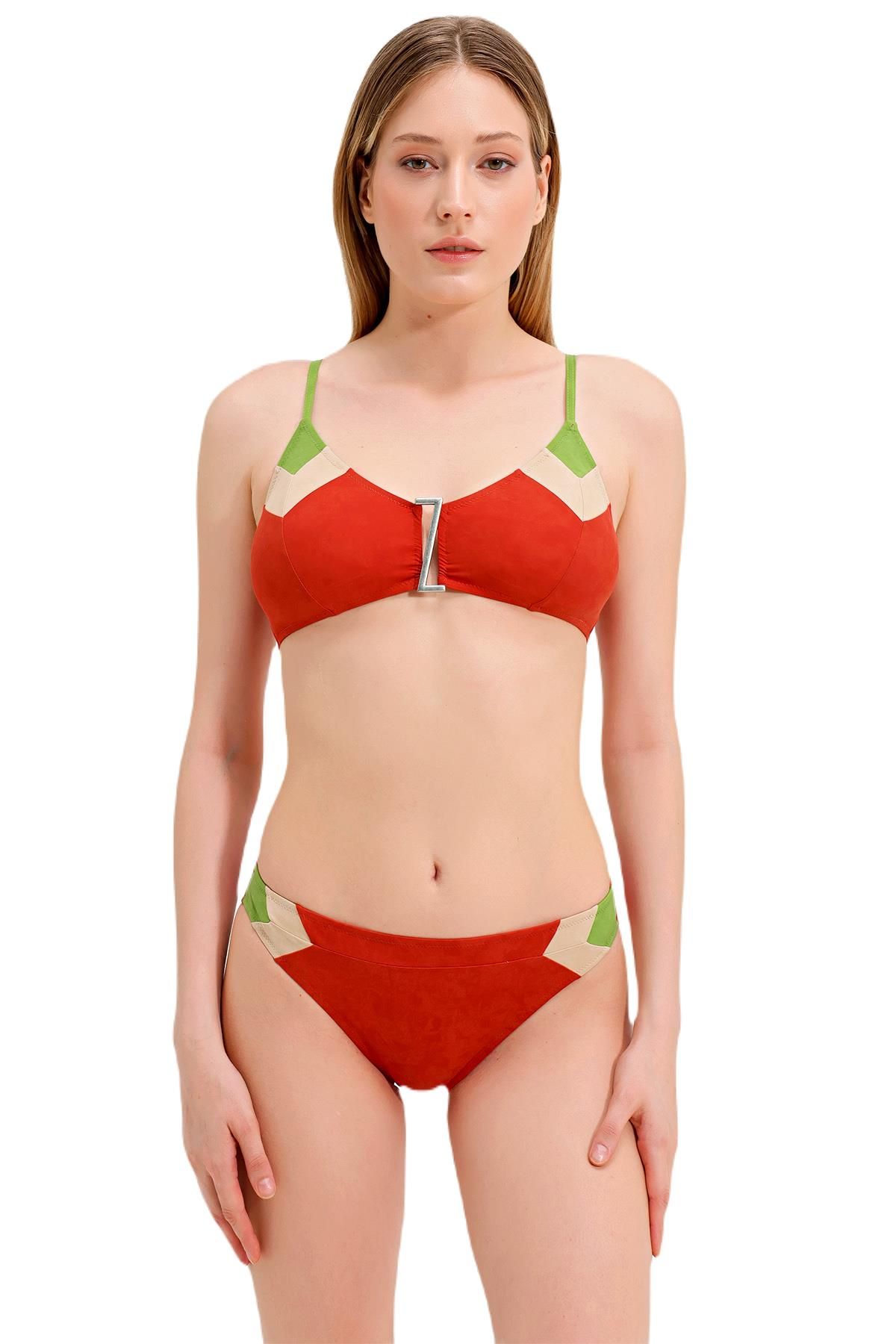 Zeki Aksesuar Detaylı Turuncu Bikini Takım