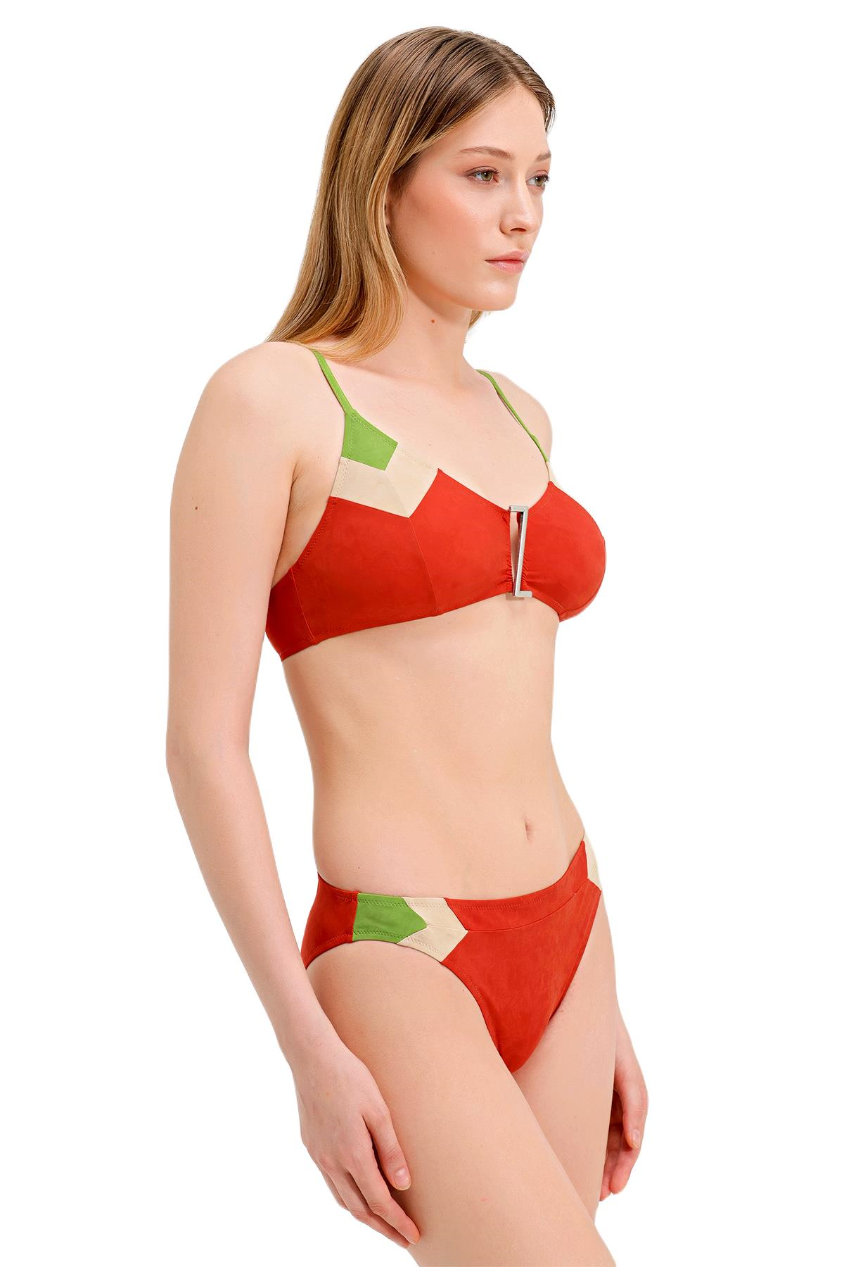 Zeki Aksesuar Detaylı Turuncu Bikini Takım