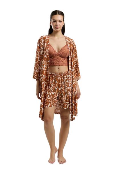 Arnetta Kadın Kahverengi 3lü Pijama Takım 3230
