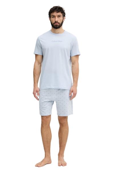 Calvin Klein Erkek Mavi Kısa Kollu Şortlu Pijama Takımı LV00NM2900 