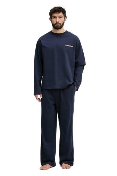 Calvin Klein Erkek Mavi Uzun Kollu Tişört Pantolon Pijama Takımı LV00NM2950