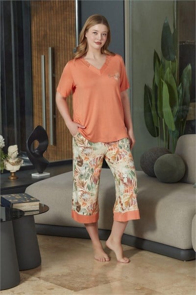 Cossy by Aqua Kadın Turuncu Pijama Kapri Takım 26592