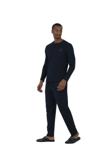 Ds Damat Erkek Lacivert Bisiklet Yaka 4lü Pijama Takım