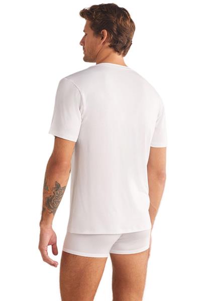 Kom Emilio V Yaka Modal Erkek Beyaz Tshirt 