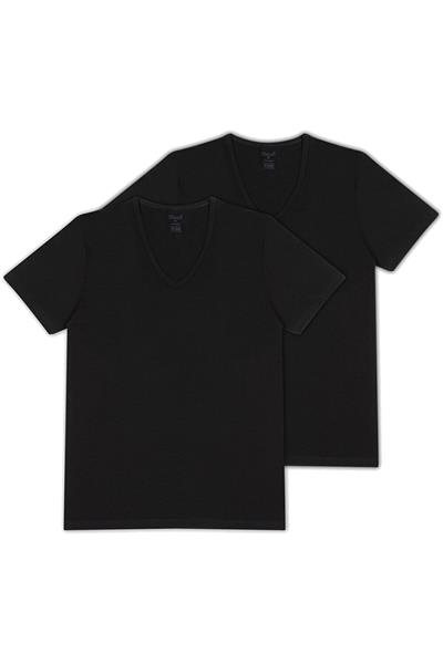 Kom Enrico V Yaka Pamuk 2li Erkek Siyah Tshirt
