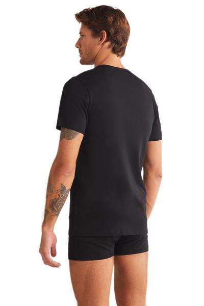 Kom Enrico V Yaka Pamuk 2li Erkek Siyah Tshirt