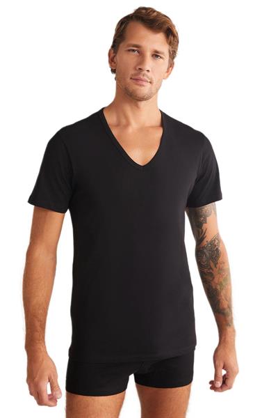 Kom Enrico V Yaka Pamuk 2li Erkek Siyah Tshirt