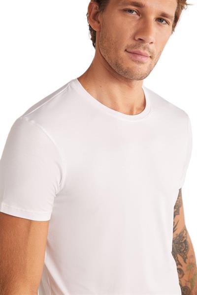Kom Enzo Bisiklet Yaka Modal Erkek Beyaz Tshirt 