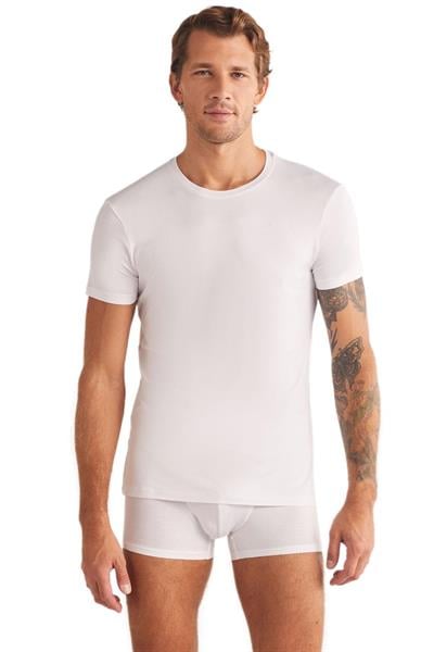 Kom Enzo Bisiklet Yaka Modal Erkek Beyaz Tshirt 