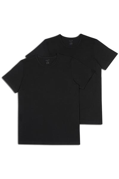 Kom Hulio Bisiklet Yaka 2li Erkek Siyah Tshirt