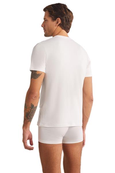 Kom James Bisiklet Yaka 2li Erkek Beyaz Tshirt