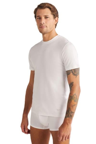 Kom James Bisiklet Yaka 2li Erkek Beyaz Tshirt