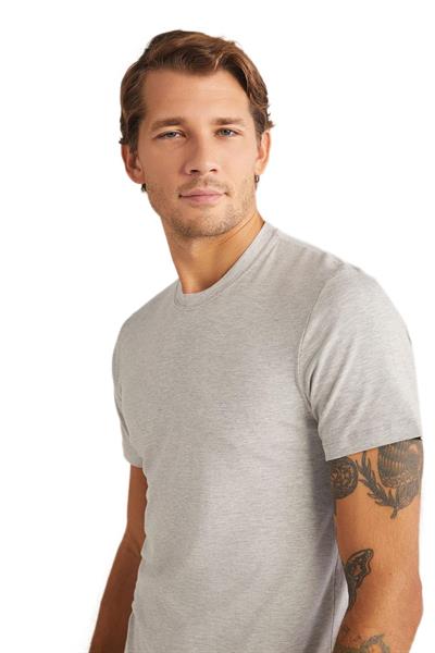 Kom James Bisiklet Yaka 2li Erkek Gri Tshirt