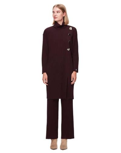 Miss Dalida Bordo Kalın Fitilli Bol Paça Triko Pantolon T25K-7008