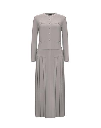 Miss Dalida Gri Önü Düğmeli Cep Kapaklı Triko Kloş Etek T25Y-2006 