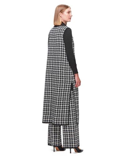 Miss Dalida Kazayağı Desenli Uzun Triko Yelek T25K-1003 