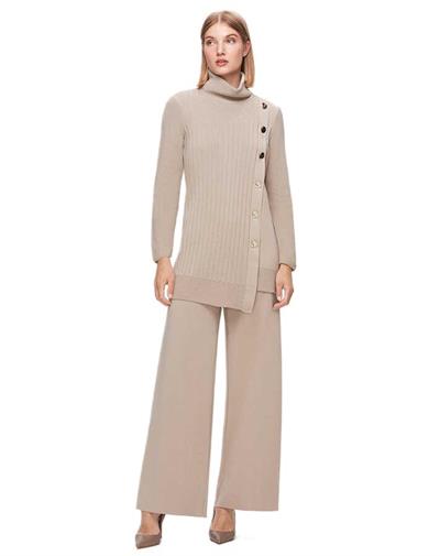 Miss Dalida Taş Kalın Fitilli Dik Yaka Triko Tunik T25K-6014
