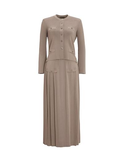 Miss Dalida Vizon Önü Düğmeli Cep Kapaklı Triko Kloş Etek T25Y-2006