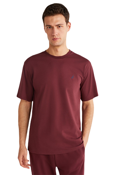 Nautica Erkek Bordo T-Shirt %100 Pamuk