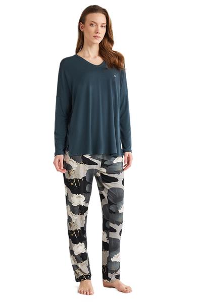 Penye Mood Kadın Petrol Pijama Takım 9726
