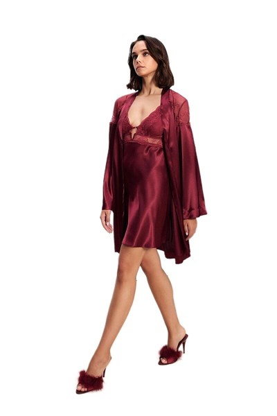 Pierre Cardin Kadın Bordo 6'lı Saten Takım 6035 
