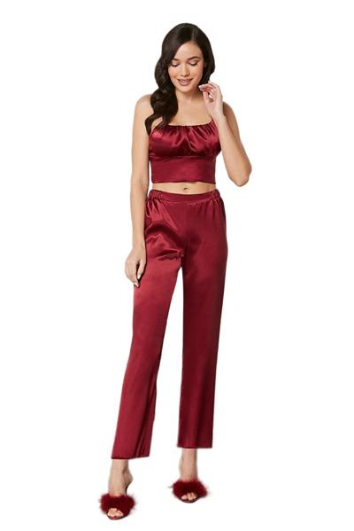 Pierre Cardin Kadın Bordo Saten 3lü Pijama Takımı 2075 