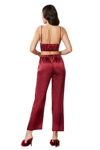 Pierre Cardin Kadın Bordo Saten 3lü Pijama Takımı 2075 