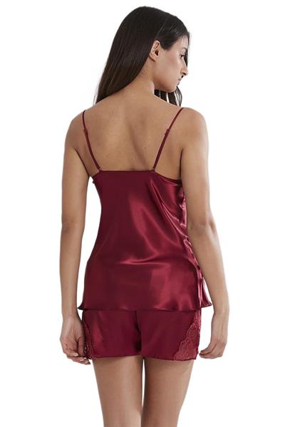 Pierre Cardin Kadın Bordo Saten Dantelli Pijama Şort Takım 425