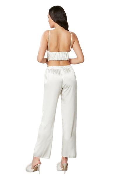 Pierre Cardin Kadın Ekru Saten 3lü Pijama Takımı 2075 