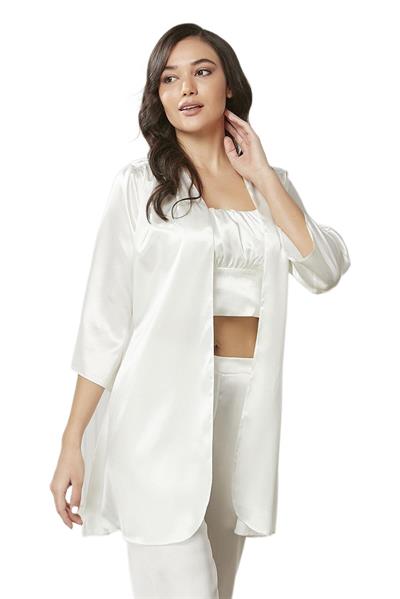 Pierre Cardin Kadın Ekru Saten 3lü Pijama Takımı 2075 