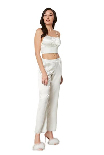 Pierre Cardin Kadın Ekru Saten 3lü Pijama Takımı 2075 