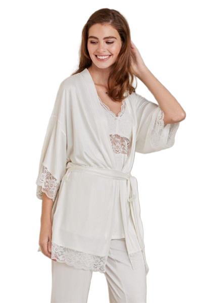 Pierre Cardin Kadın Ekru Üçlü Pijama Takımı 2810