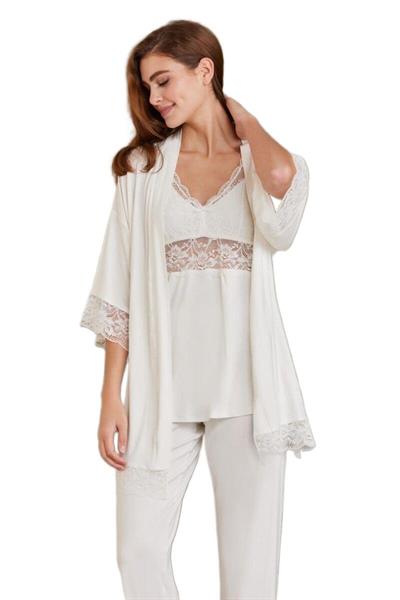 Pierre Cardin Kadın Ekru Üçlü Pijama Takımı 2810
