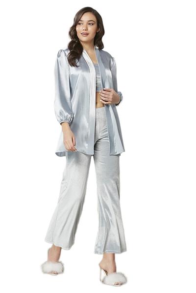 Pierre Cardin Kadın Kadife Saten 3lü Croplu Pijama Takımı 2050 