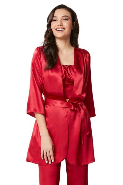 Pierre Cardin Kadın Kırmızı Saten 3lü Pijama Takımı 2075