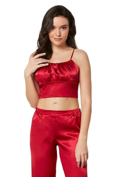 Pierre Cardin Kadın Kırmızı Saten 3lü Pijama Takımı 2075