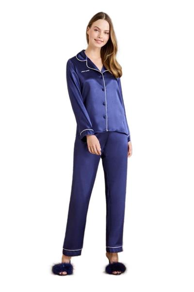Pierre Cardin Kadın Lacivert Saten Biyeli Pijama Takımı 1200