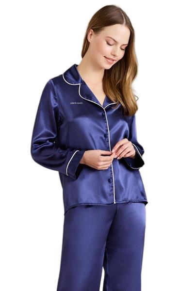 Pierre Cardin Kadın Lacivert Saten Biyeli Pijama Takımı 1200