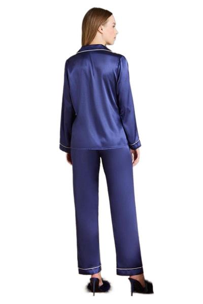 Pierre Cardin Kadın Lacivert Saten Biyeli Pijama Takımı 1200