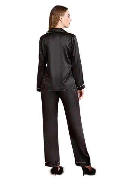 Pierre Cardin Kadın Siyah Saten Biyeli Pijama Takımı 1200