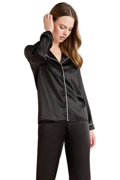 Pierre Cardin Kadın Siyah Saten Biyeli Pijama Takımı 1200