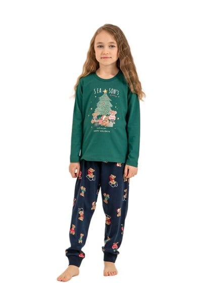 Rolypoly Kız Çocuk Yeşil Uzun Kol Pijama Takımı 3918-G 