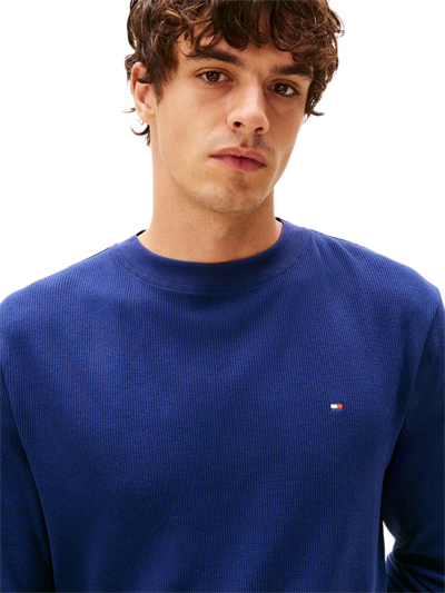 Tommy Hilfiger Erkek Mavi Waffle Sweatshirt UM0UM03620