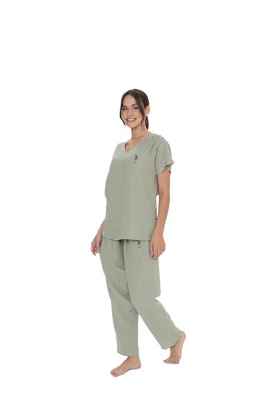 U.S. Polo Assn. Kadın Haki Pijama Takım 20015 