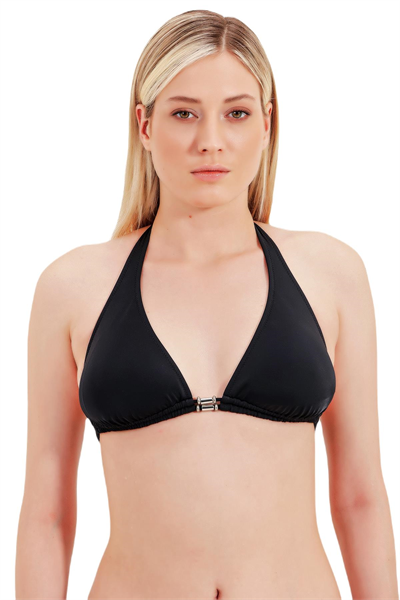 Zeki Aksesuar Detaylı Boyundan Bağlamalı Siyah Bikini Üst 